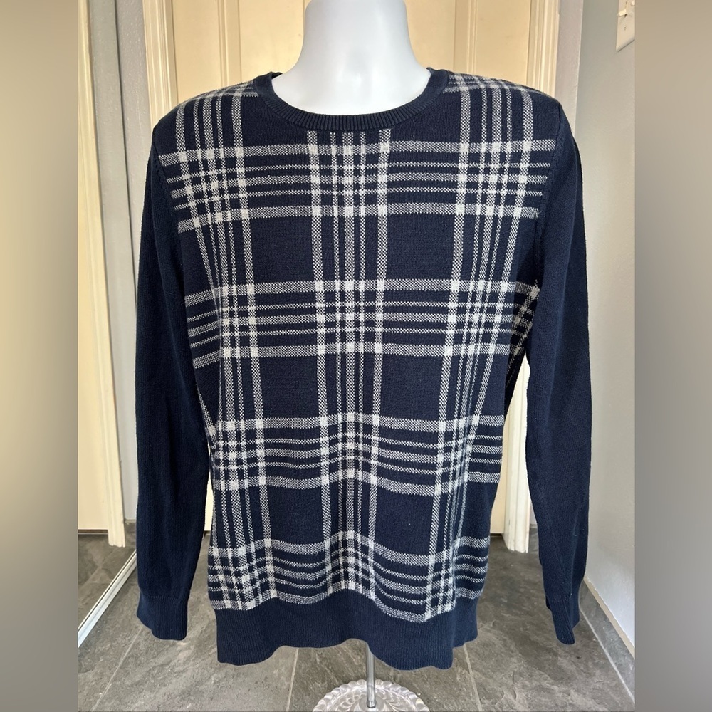 Express Navy‎ Plaid Preppy Crewneck Sweater